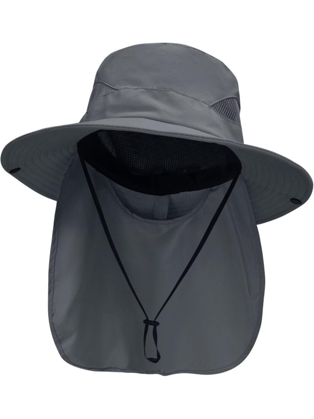 Unisex Dark Gray UV Sun Hat With Neck Flap Fishing Hiking Gardening Outdoor Hat